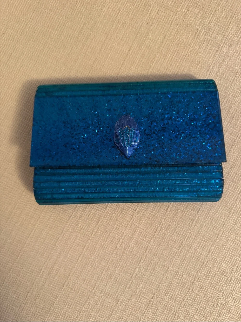 Kurt Geiger Turquoise Blue Glitter Acrylic Clutch NWOT